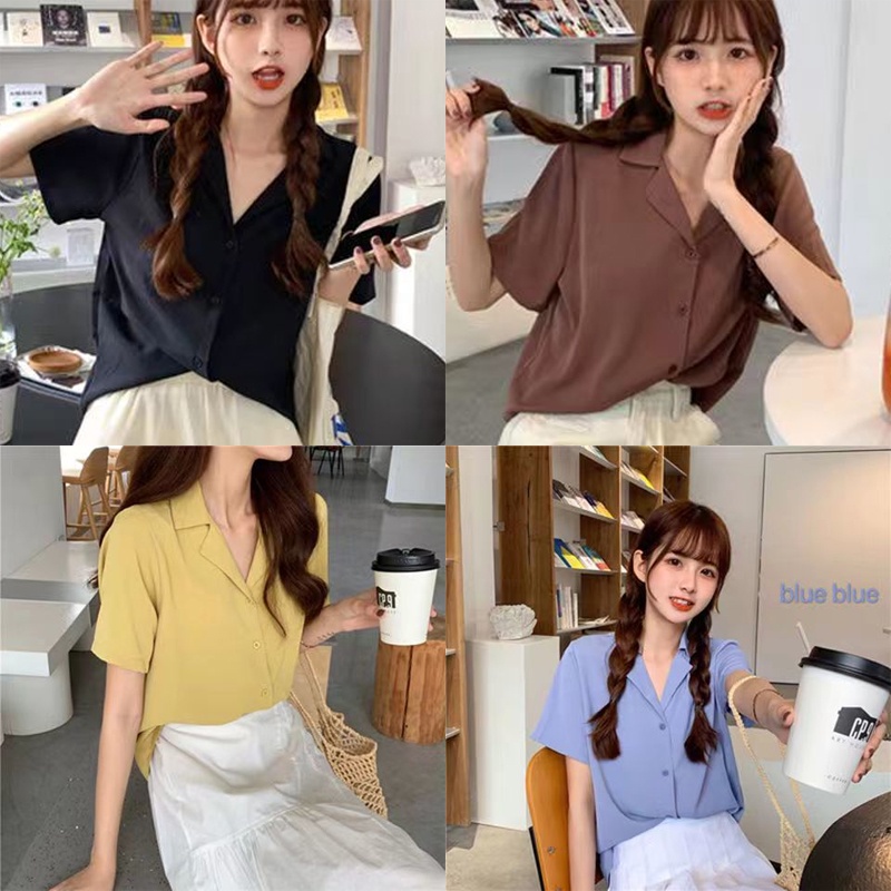 Áo Sơ Mi Voan Ngắn Tay Phong Cách Hàn Quốc Thanh Lịch Dành Cho Nữ