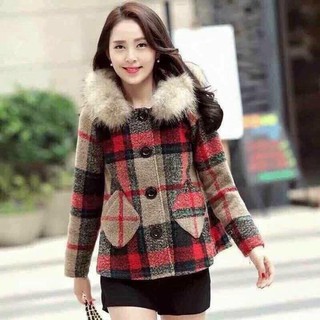 Áo dạ mũ lông dáng ngắn