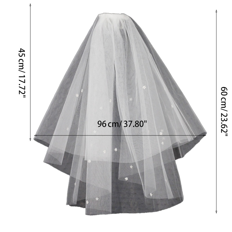 Mạng Che Mặt Cho Cô Dâu Với Cạnh Cắt Ngắn Vải Tuyn Và Hoa Nhựa Mini 2 Lớp