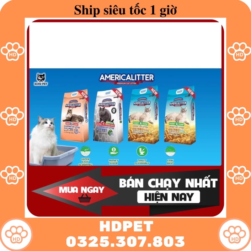 Cát Vệ Sinh Cho Mèo America Litter, Cát Mỹ 10L