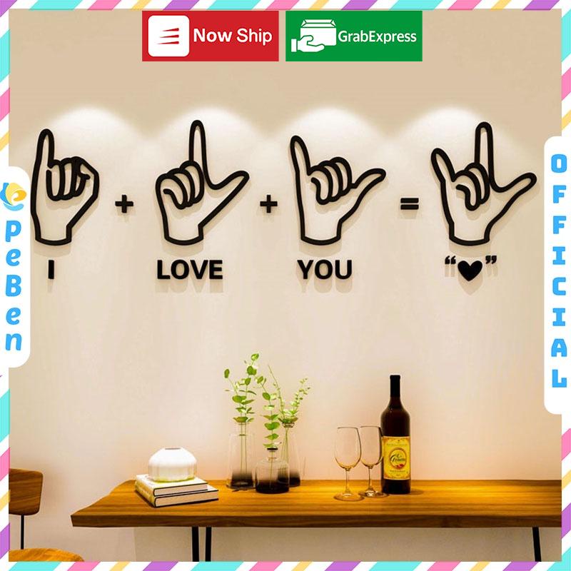 Tranh dán tường mica 3d decor khổ lớn bàn tay i love you 21 Kiểu Màu