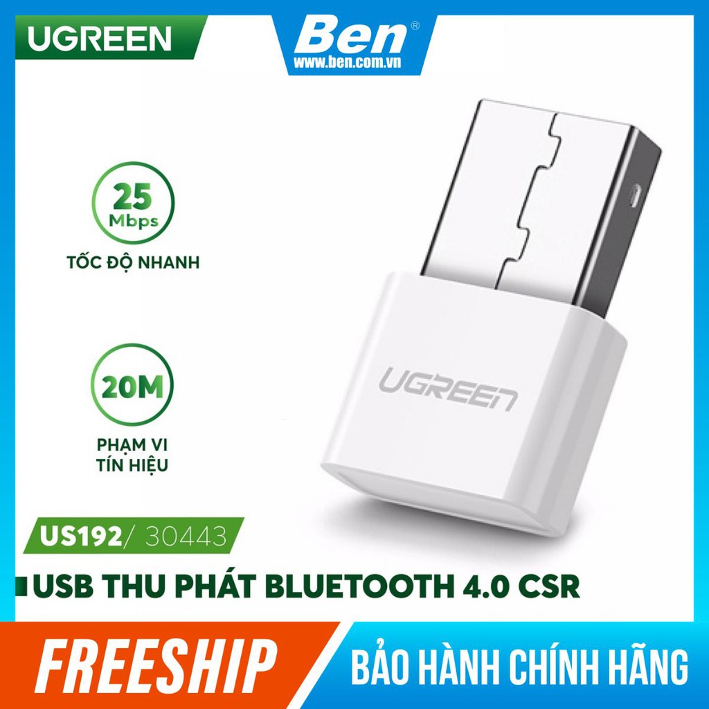 Thiết bị USB thu Bluetooth 4.0 dùng trên máy tính và laptop UGREEN US192