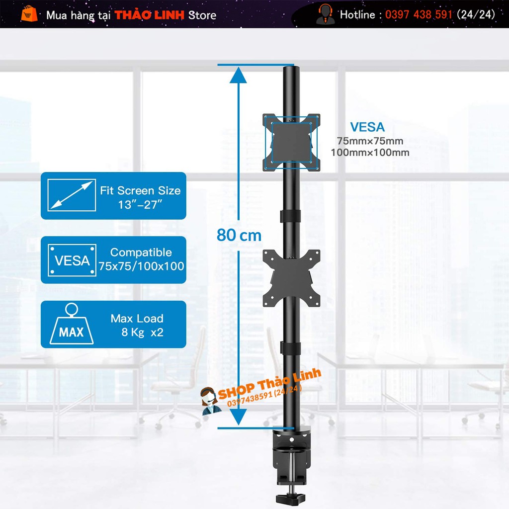 Giá Treo Hai Màn Hình 17 – 27Inch - Xếp Màn Trên / Dưới - Xoay Màn 360 - Model M063