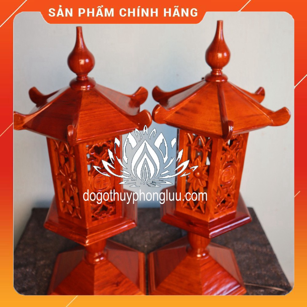 Đôi đèn thờ mái chùa tủ thờ gỗ hương cao 51cm