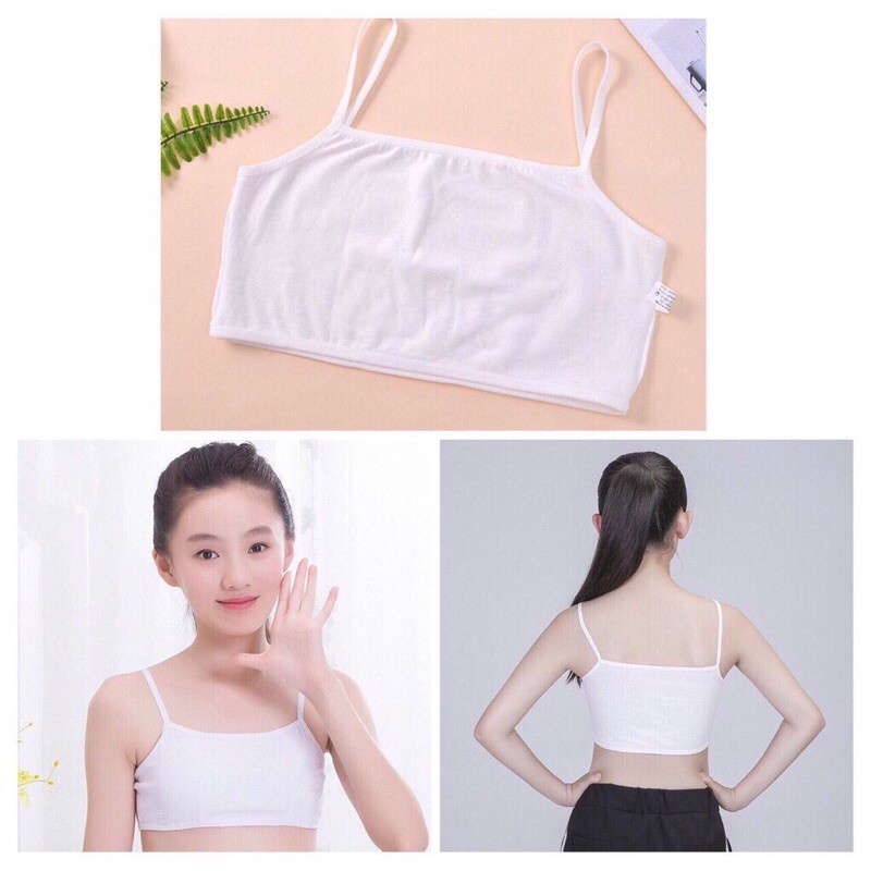 Áo lá học sinh 2 dây không đệm ngực chân ren L007