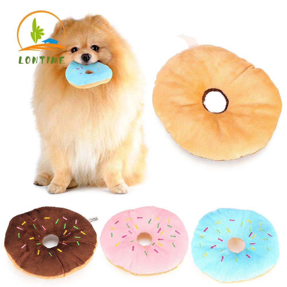 LONTIME Stuffed Plush Vocalization Donut Sound Squeaker Dog Chew Toys