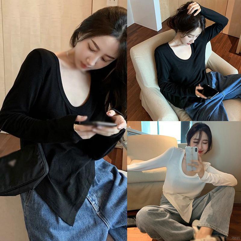 Áo Thun Cổ Chữ V Dáng Ôm Tay Dài Chống Nắng Thiết Kế Giản Dị Thời Trang Cho Nữ