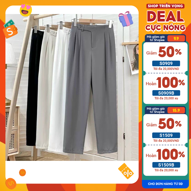 Quần vải baggy nữ cạp cao, lưng chun siêu tôn dáng, dễ phối đồ đủ size S/M/L/XL