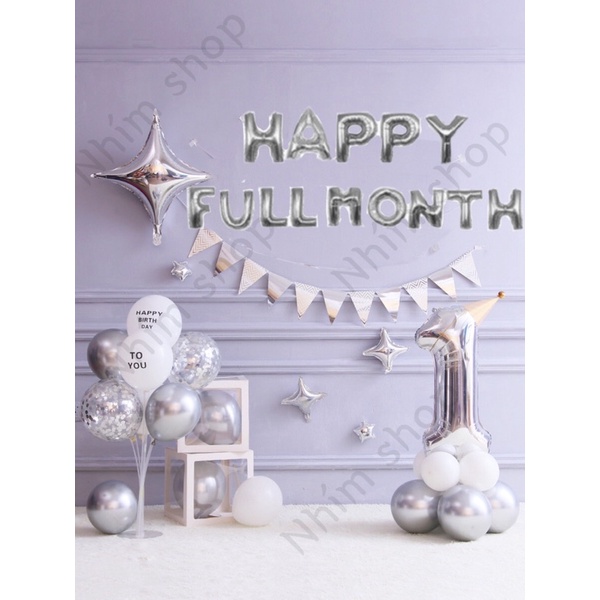 Set bóng happy fullmonth trang trí tiệc đầy tháng đơn giản tại nhà cho bé trai và bé gái