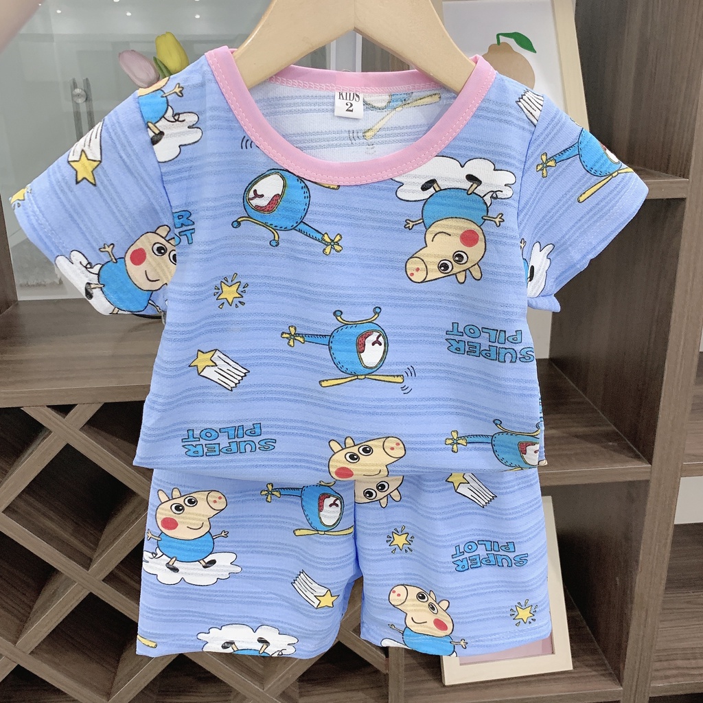 Bộ Cộc Tay, Ngắn Tay Thun Lạnh Xuất Hàn In Tràn Họa Tiết Bảng 6 Màu Dễ Mặc Cho Bé B1008
