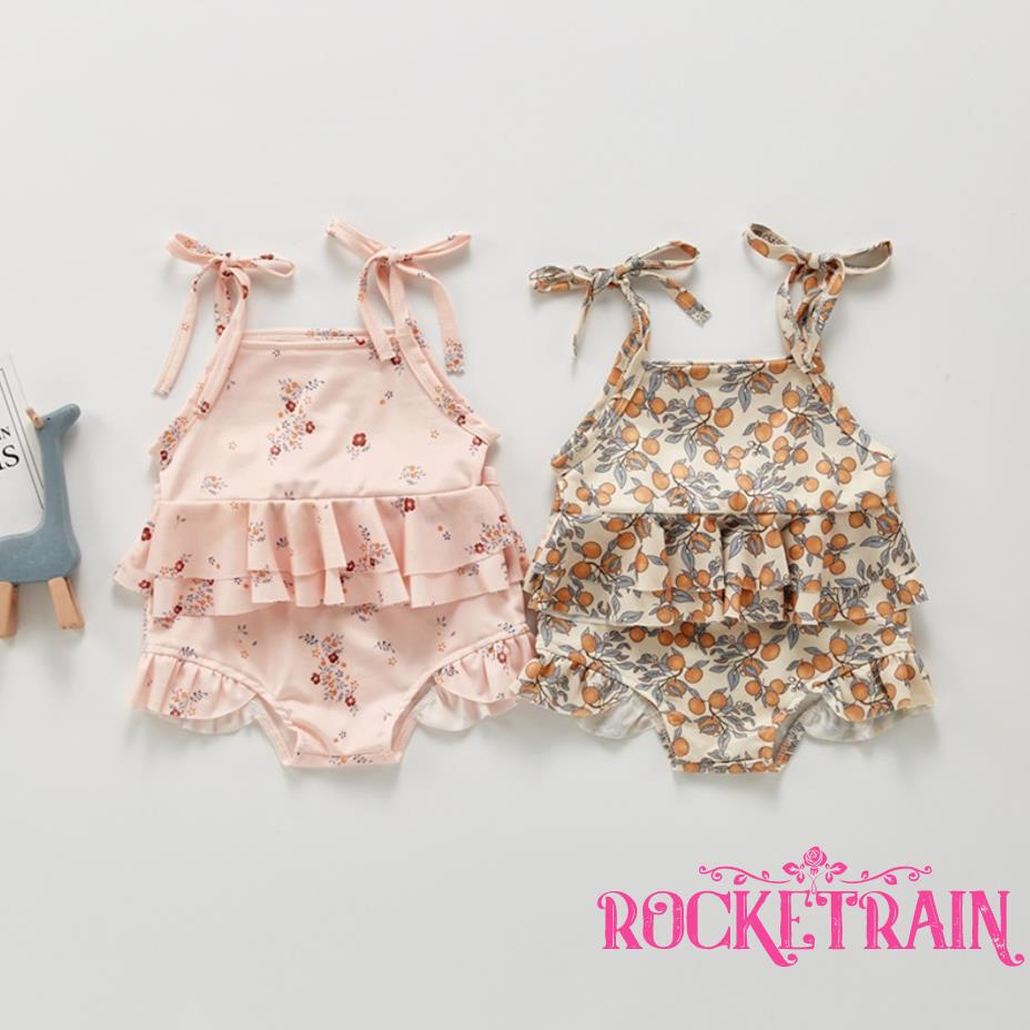 ♧Dl✬Bộ Đồ Bơi 2 Mảnh In Họa Tiết Hoa/Cá Hồi Kèm Quần Ngắn Cho Bé Gái