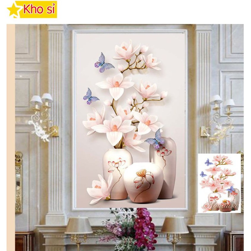 Tranh đính đá 3d đẹp Bình hoa lan trắng Y8177 (50x70cm) [KHO SỈ] Tranh chất lượng cao