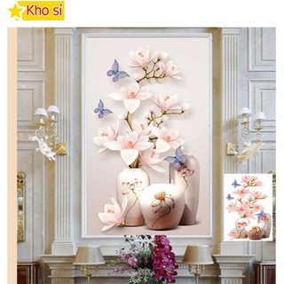 Tranh gắn đá treo cầu thang Bình hoa lan trắng Y8177 (50x70cm) [KHO SỈ] Tranh chất lượng cao