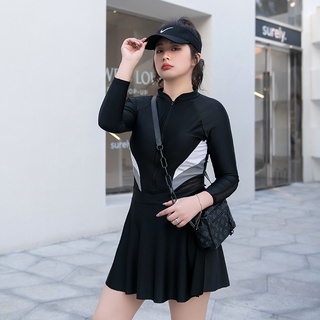 Plus Bộ Đồ Bơi Hai Mảnh Áo Tay Dài + Chân Váy size Lớn XL-6XL Thời Trang Đi Biển / Lặn Biển Cho Nữ