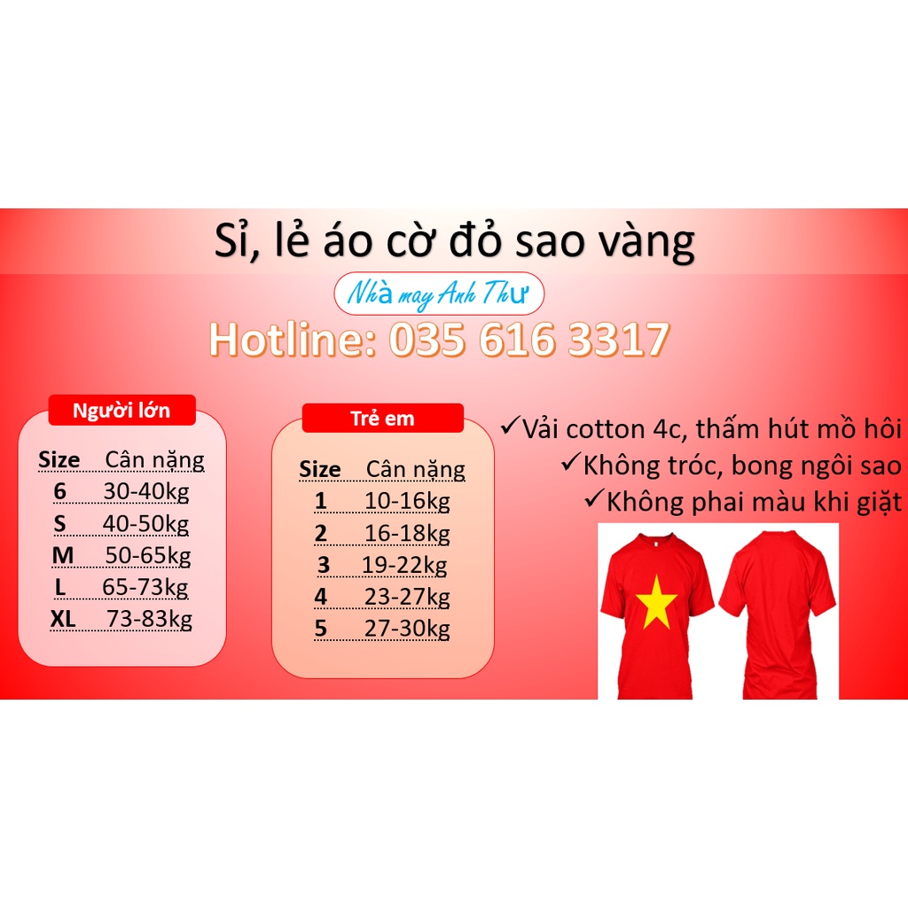 Xưởng sỉ áo cờ đỏ sao vàng hàng Cotton chuẩn bán buôn, bán lẻ