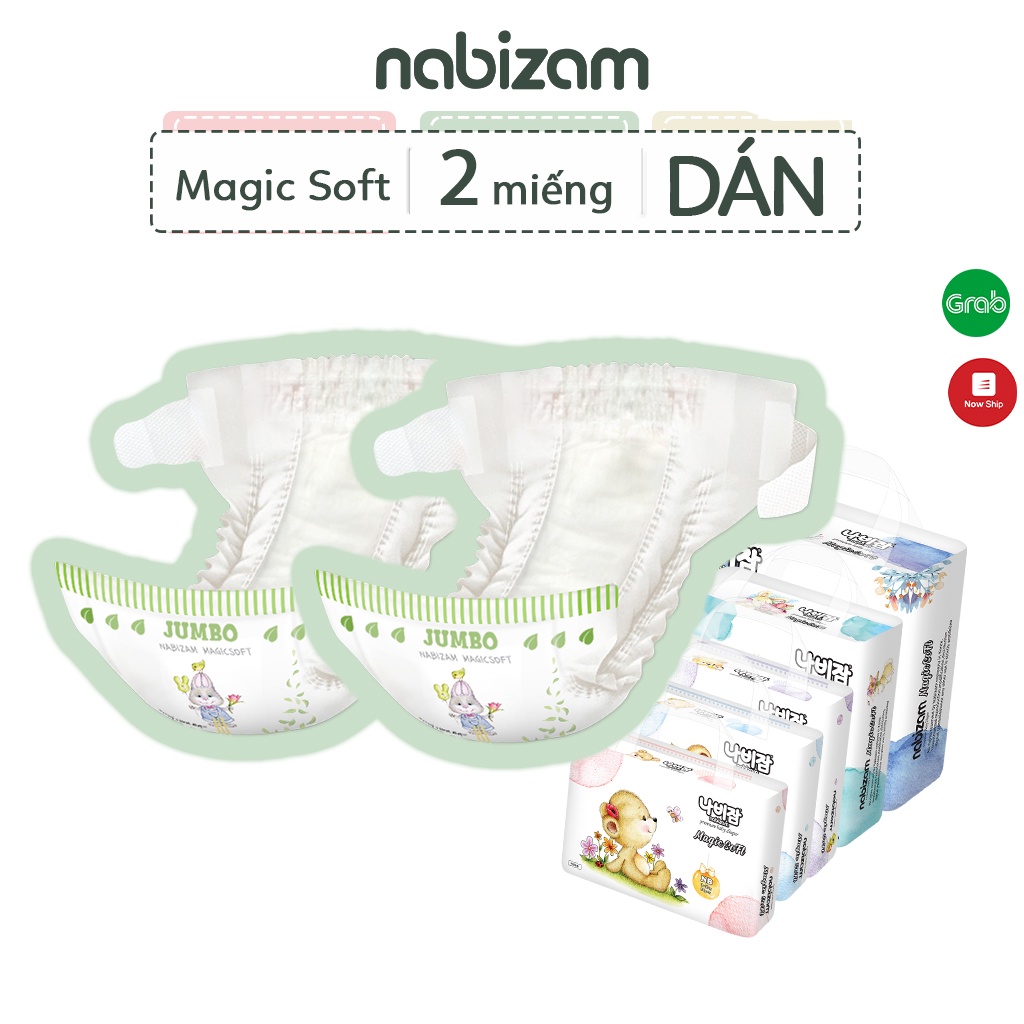 Set 2 Miếng Tã/Bỉm Dán NABIZAM Magic Soft Mỏng Nhẹ, Chống Tràn NB50/S44/M40/L36/XL32 Cho Bé Từ 3-15kg,32-50 Miếng/Bịch