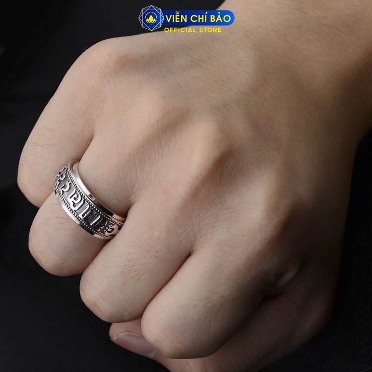 Nhẫn bạc nam 2 tầng Lục Tự Chân Ngôn xoay đà la ni 360 độ chất liệu bạc Thái 925 thương hiệu Viễn Chí Bảo N100886