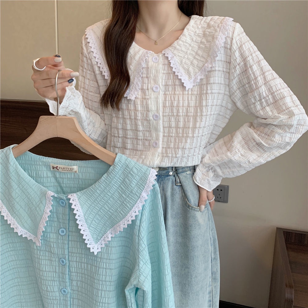 Áo Sơ Mi Tay Dài Phồng Cổ Búp Bê Thời Trang Cho Nữ