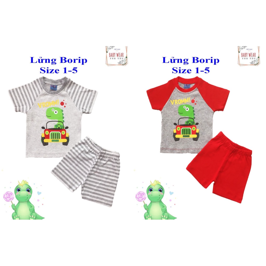 Bộ lửng thun borip chất mềm cho bé trai Baby Wear (5-12kg)