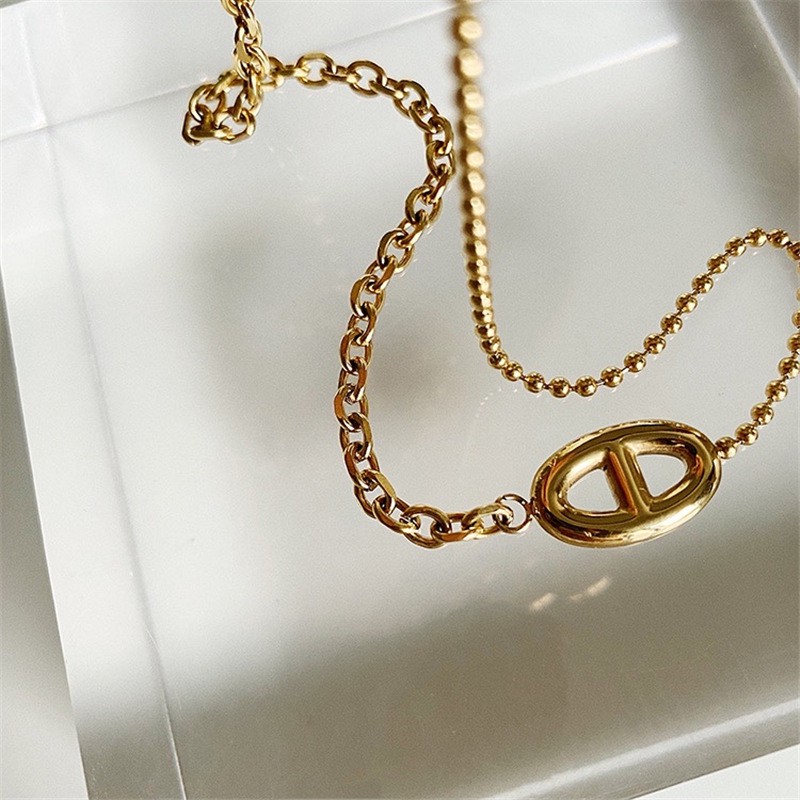 Dây Chuyền Dây Xích Ngắn Bằng Kim Loại Mỏng Ghép Hình Mũi Heo Phong Cách Hàn Quốc Thời Trang Đơn Giản