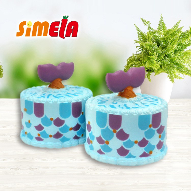 Đồ chơi Squishy bánh kem tròn vây đuôi cá xanh dương siêu đẹp