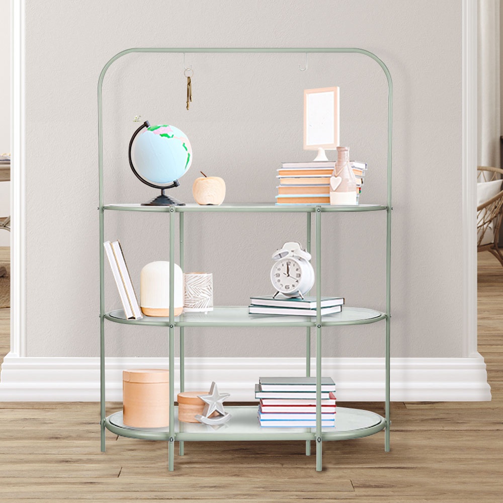 HomeBase FURDINI Bộ kệ bằng thép có kính cường lực W95x130xD45cm màu xanh lá nhạt