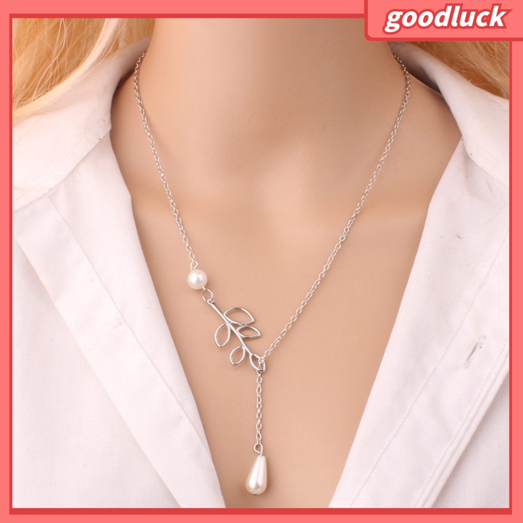 Dây Chuyền Mặt Chiếc Lá Đính Ngọc Trai Nhân Tạo Cho Nữ