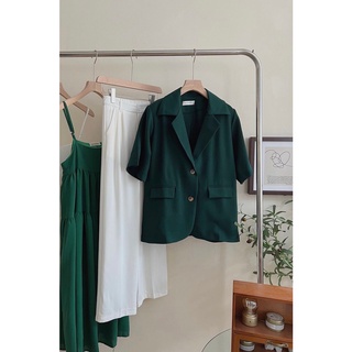 Áo Blazer ngắn tay 2 cúc vân big
