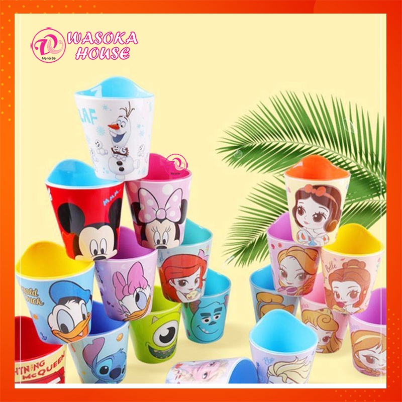 Ly cốc uống nước cho bé thương hiệu Disney, chất liệu melamine 2 màu dày dặn, an toàn sử dụng