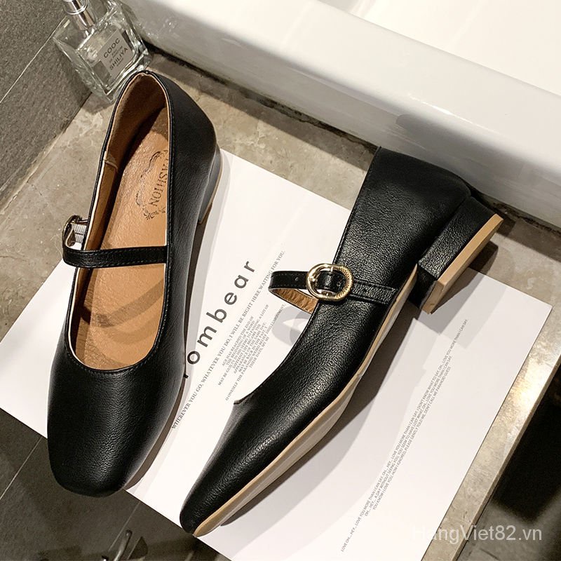 Giày Mary Jane mũi vuông màu trơn phong cách Nhật Bản cho nữ