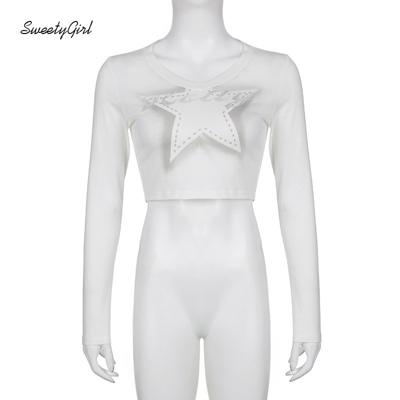 Áo Thun Tay Dài Cổ Tròn Dáng Ôm In Hình Ngôi Sao Thời Trang 2022 Cho Nữ