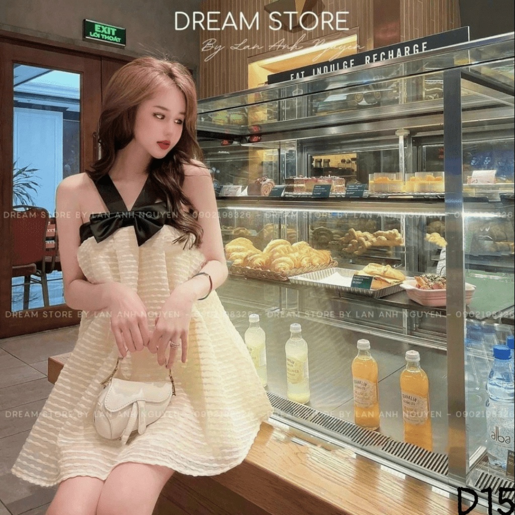 (Free ship) Mẫu Đầm Thiết Kế HOT Trend -- Đầm Xô Hột Nữ Hai Dây Chéo Cổ Có Nơ Áo Siêu Dễ Thương UP HHP Fashion