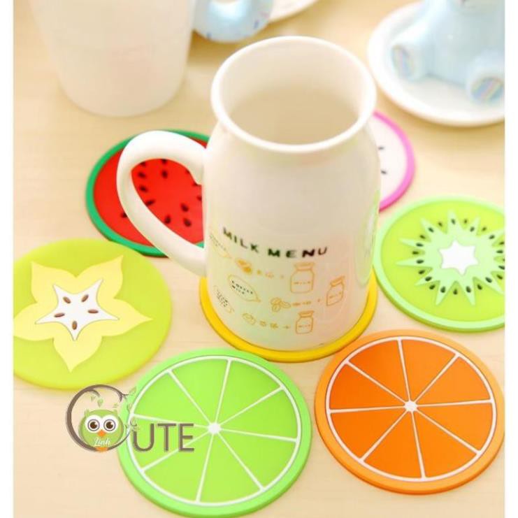 Miếng lót cốc, lót ly silicon hình hoa quả tươi mát (đường kính 8cm)