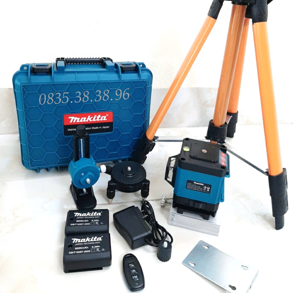 Máy Bắn Cốt 12 Tia Xanh Máy Cân Bằng Laser Ma kita Điều Khiển Từ Xa, 2 Pin Sạc, Tặng Kèm Chân Trụ 1m2