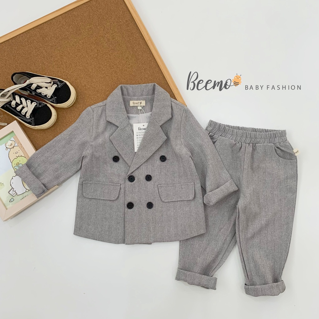 Bộ vest cho bé trai Beemo, Chất liệu tech Hàn, thiết kế sang trọng, 2 màu cá tính B099