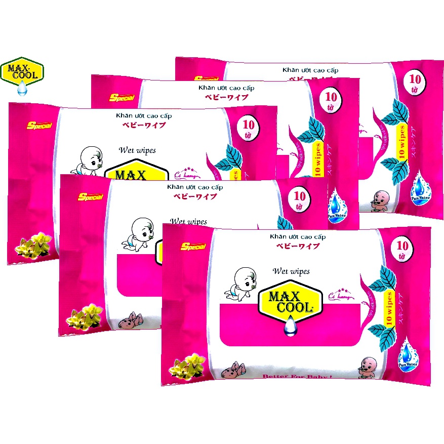 Combo 10 gói khăn ướt 10 tờ MAX COOL có hương