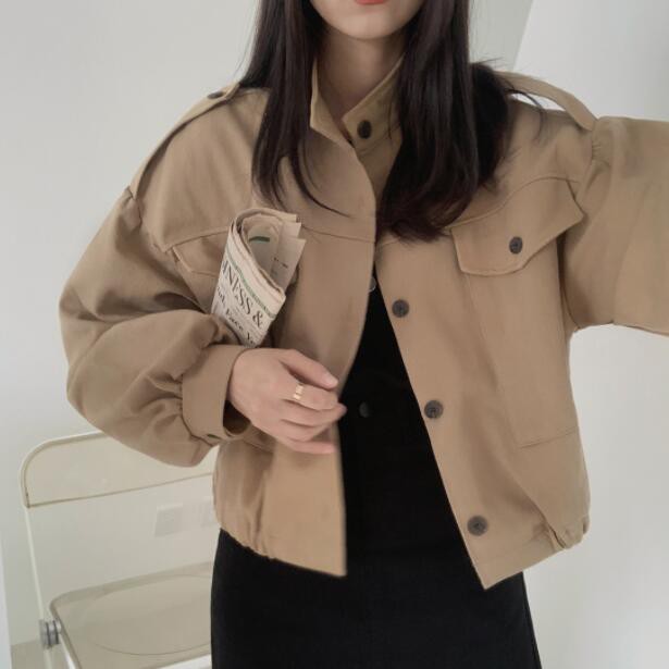 Áo khoác cổ đứng màu trơn thiết kế có túi trẻ trung 37715
