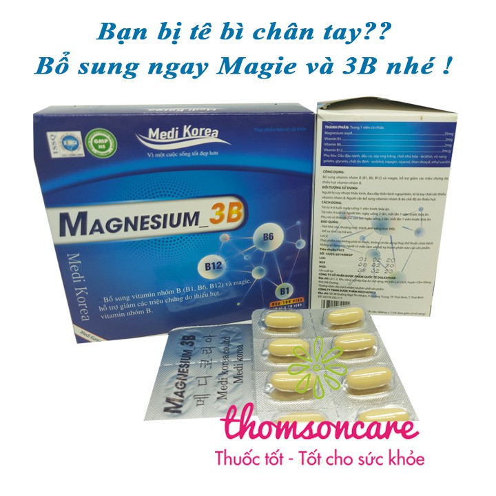 Bổ sung Magie và vitamin 3B - Giảm tê bì chân tay - Magnesium 3b - Hộp 100 Viên