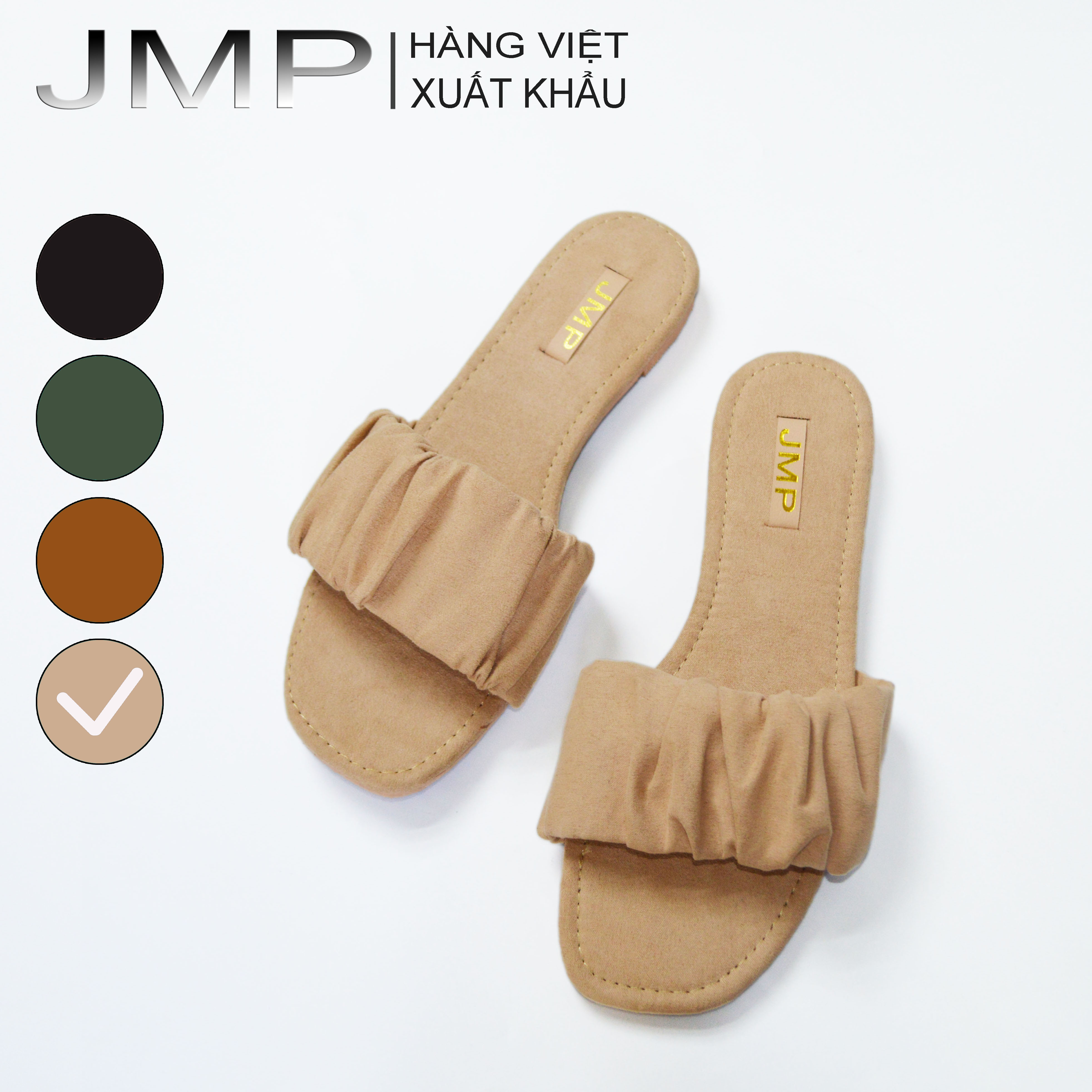 JMP - Dép Đế Bệt Da Nhún quai ngang cao 1cm cho cô nàng nữ tính - DE58