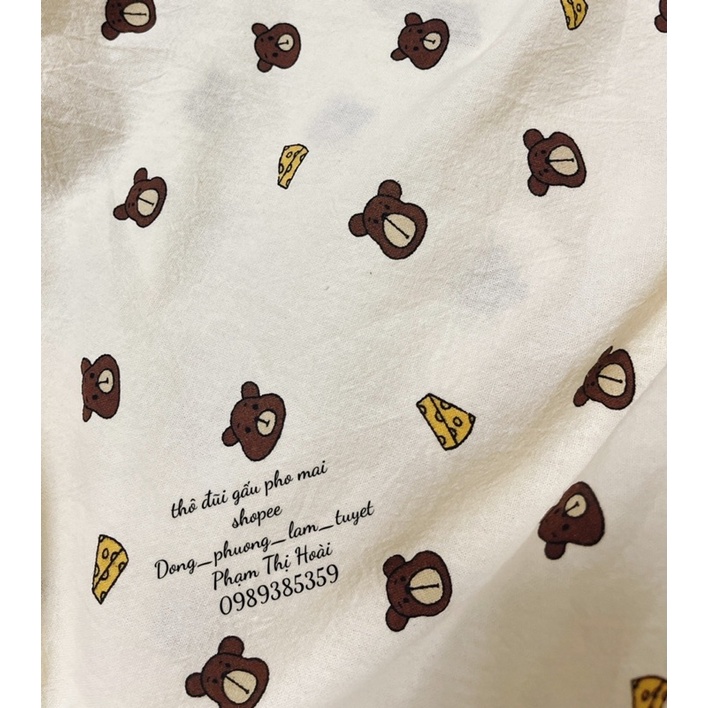 vải thô đũi mềm mát con gấu phô mai may đồ cho bé trai siêu chất