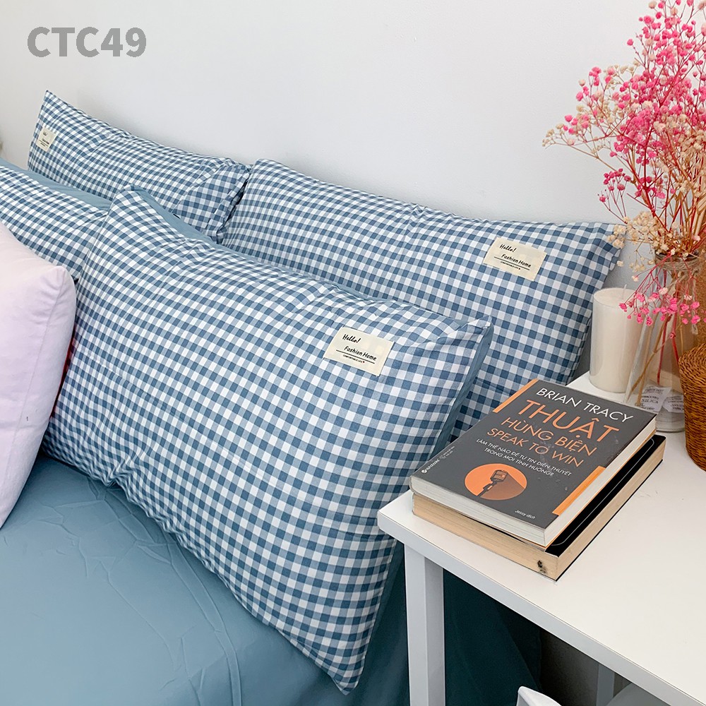 Bộ chăn ga gối Cotton TC REE Bedding CTC49 caro xanh đủ size giường nệm