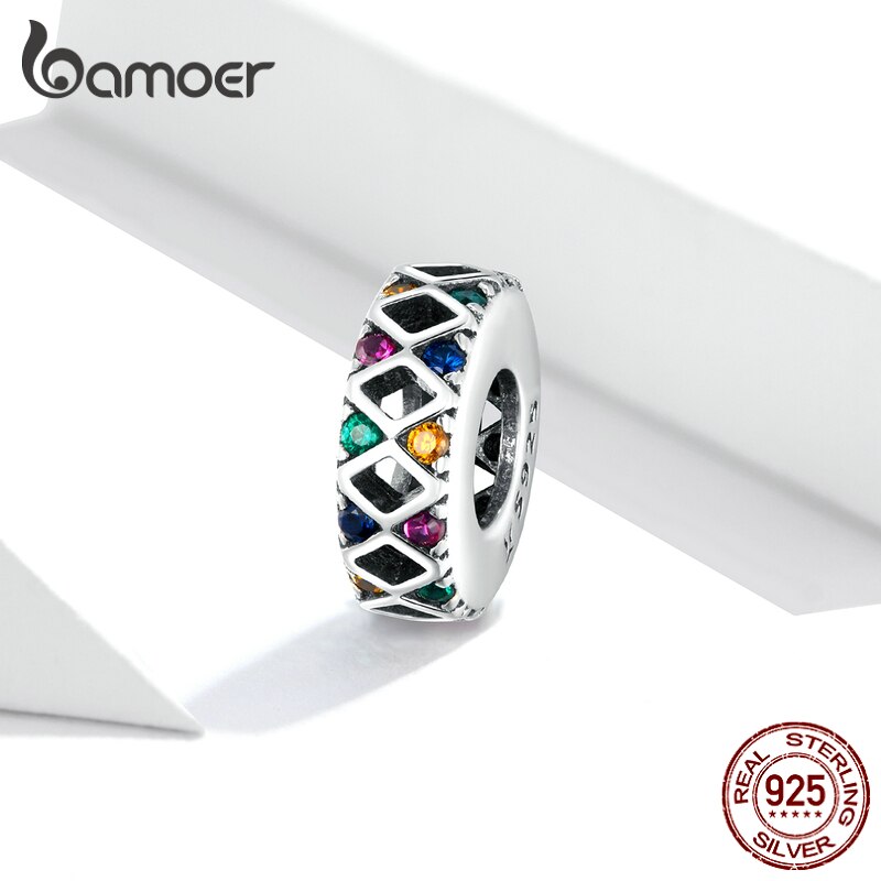 Hạt Charm Bamoer SCC1659 Thiết Kế Đơn Giản NhIều Màu Sắc Bằng Bạc 925 Thật Dùng Cho Vòng Tay Kiểu Rắn