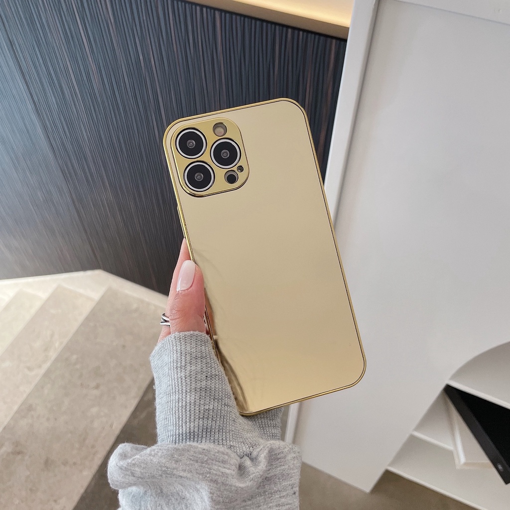 Ốp Điện Thoại acrylic Tráng Gương Màu Vàng Sang Trọng Chống Rơi Cho iphone 7 8 plus x xr xs 11 12 13 14 15 pro max