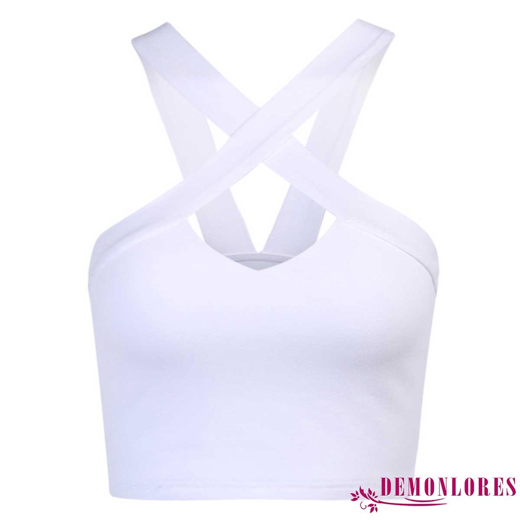 Áo Croptop Màu Trơn Thiết Kế Dây Đan Chéo Cổ Quyến Rũ Cho Nữ