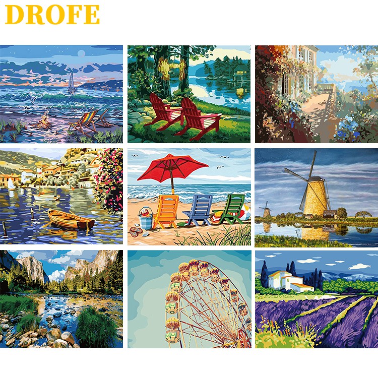 DROFE 【40x50cm】~ Bộ sưu tập kiến ​​trúc ~  Paint by Numbers for home decoration / painting by number for adult / high quality DIY Painting by numbers / Tranh Sơn Dầu Số Hóa Phong Cảnh Nhiều Mẫu Hot Trend - Tranh Số Hóa  Tranh tô màu số hóa các