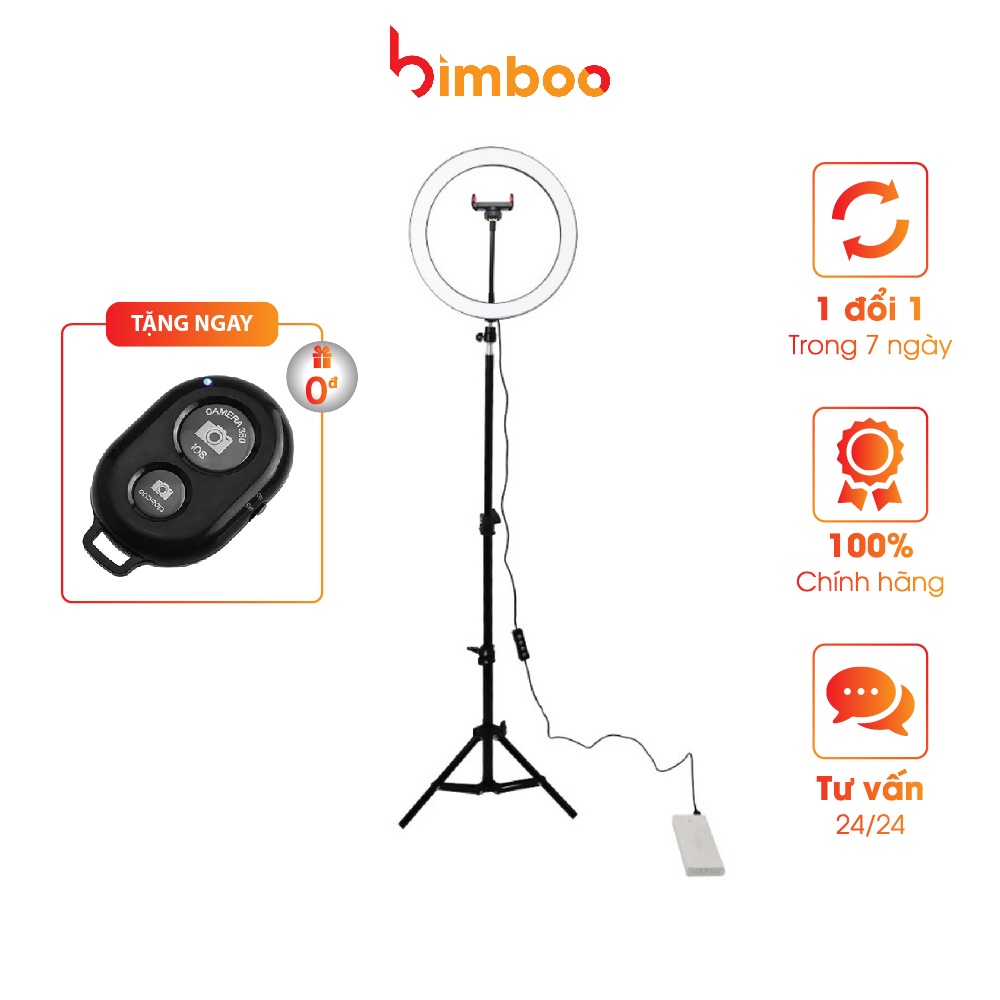 Đèn Livestream Bán Hàng Chính Hãng BIMBOO Size 45, 54cm Kèm Chân Đỡ Đèn Dài 2m1