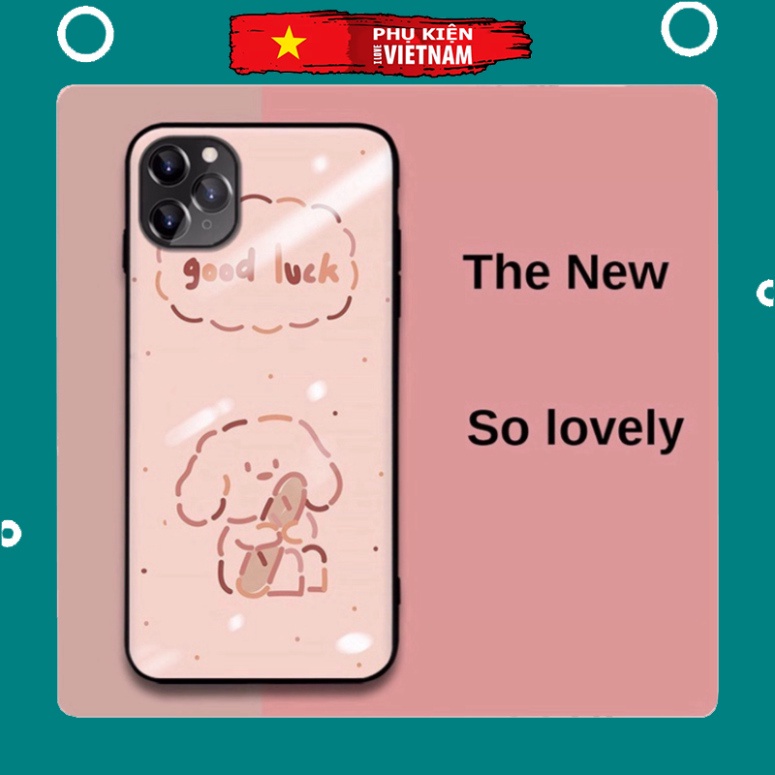 Ốp lưng iphone 6, 7, 8 Plus, X, XS, XR, XSMAX, 11, 11PRO, 11 PROMAX, 12, 13 PROMAX CHÓ GOOD LUCK BẰNG KÍNH PKVN
