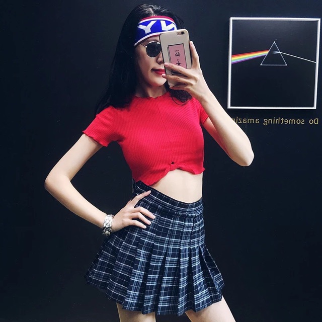 Áo croptop xoắn nơ cao cấp y hình