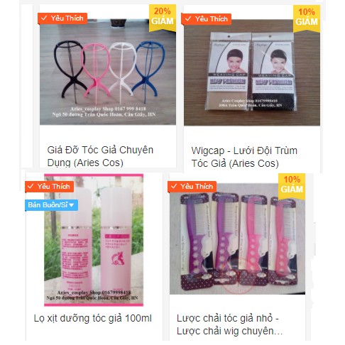 Combo đầy đủ giá đỡ + lược nhỏ + xịt dưỡng tóc giả 100ml + lưới chụp wigcap (Aries Cosplay Shop)