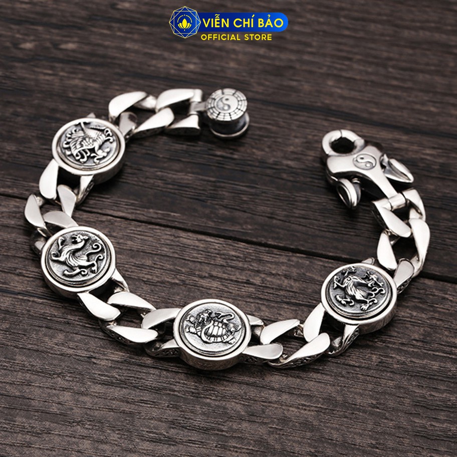 Lắc tay bạc nam Tứ Đại Thần Thú chất liệu bạc Thái 925 mặt xoay 360 độ thương hiệu Viễn Chí Bảo L100605